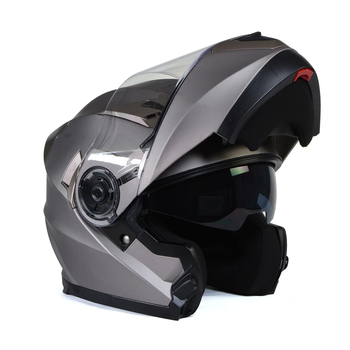 Milwaukee Helmets MPH9808DOT 'Ionized' Silver Advanced Motorcycle Modular Helmet for Men and Women Biker w/ Drop Down Visor Medium