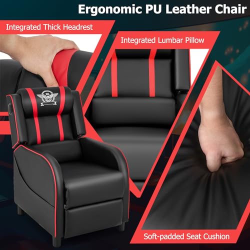 Giantex Gaming Massage Recliner Chair - Racing Style Gaming Sofa Chair with Reclining Backrest, Massage Lumbar Pillow, Retractable Footrest, Home Theater Seating with Bluetooth Speaker (Blue)