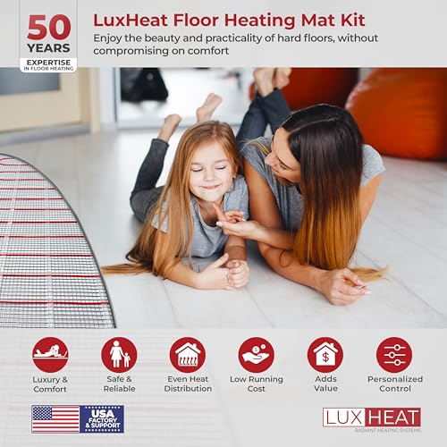 70sqft Floor Heating Mat Kit - 120v In Floor Heat Kit for Tile, Vinyl, Laminate - Easy to Install Infloor Heat System Includes UWG5 WiFi Programmable Thermostat w/GFCI, Alarm & Flooring Sensor