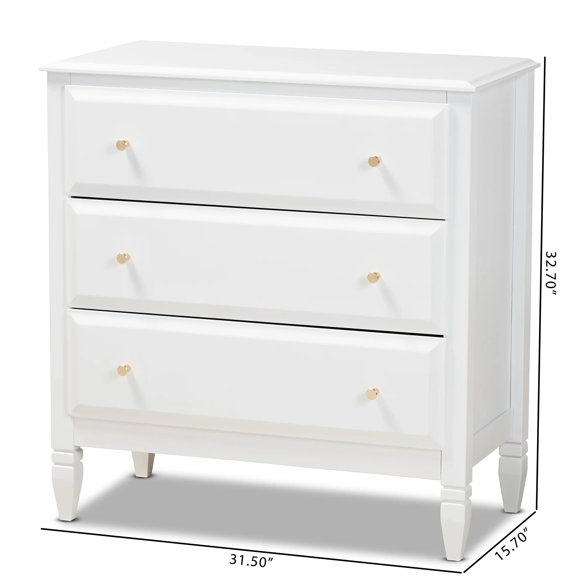 Baxton Studio Naomi Classic and Transitional White Finished Wood 3-Drawer Bedroom Chest