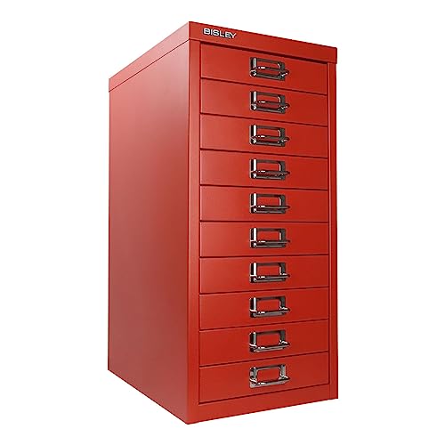 Bisley 10-Drawer Steel MultiDrawer Cabinet - Black, Chrome Pull Handles with Label Holders, Powder-Coated Steel, Removable Drawers, Fits Under Most Desks, Labels Included