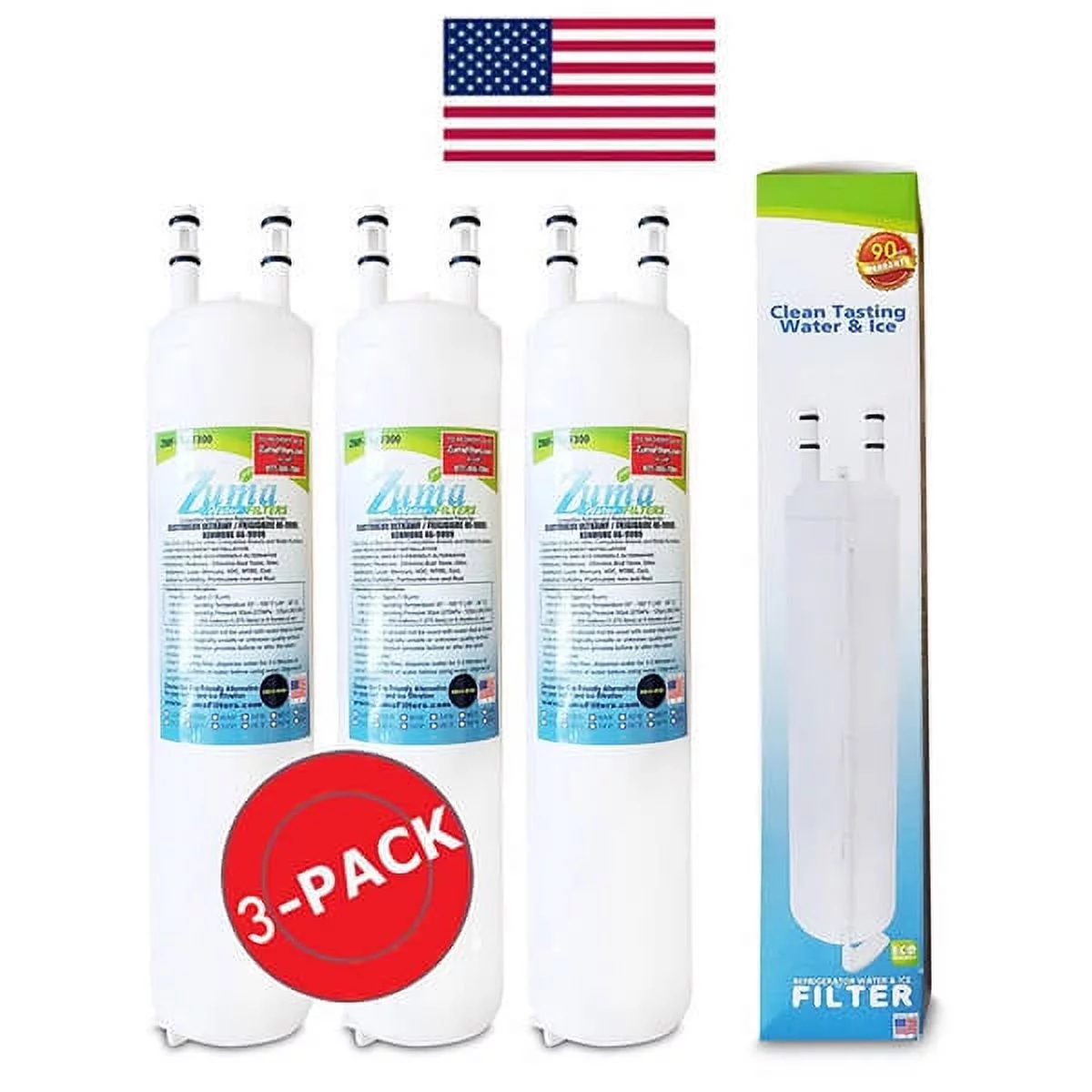 ZUMA Brand , Water and Ice Filter , Model # ZWFE1-RF300 , Compatible with Kenmore® 46-9999 - 3 Pack - Made in U.S.A.
