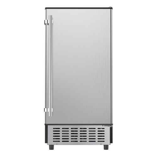 Coolake 15 Inch Commercial Under Counter Ice Maker Machine, 100lbs/Day Stainless Steel Built-in Freestanding Ice Maker with 30lbs Storage Bin, Self-Cleaning, Under Cabinet Ice Machine for Home Office