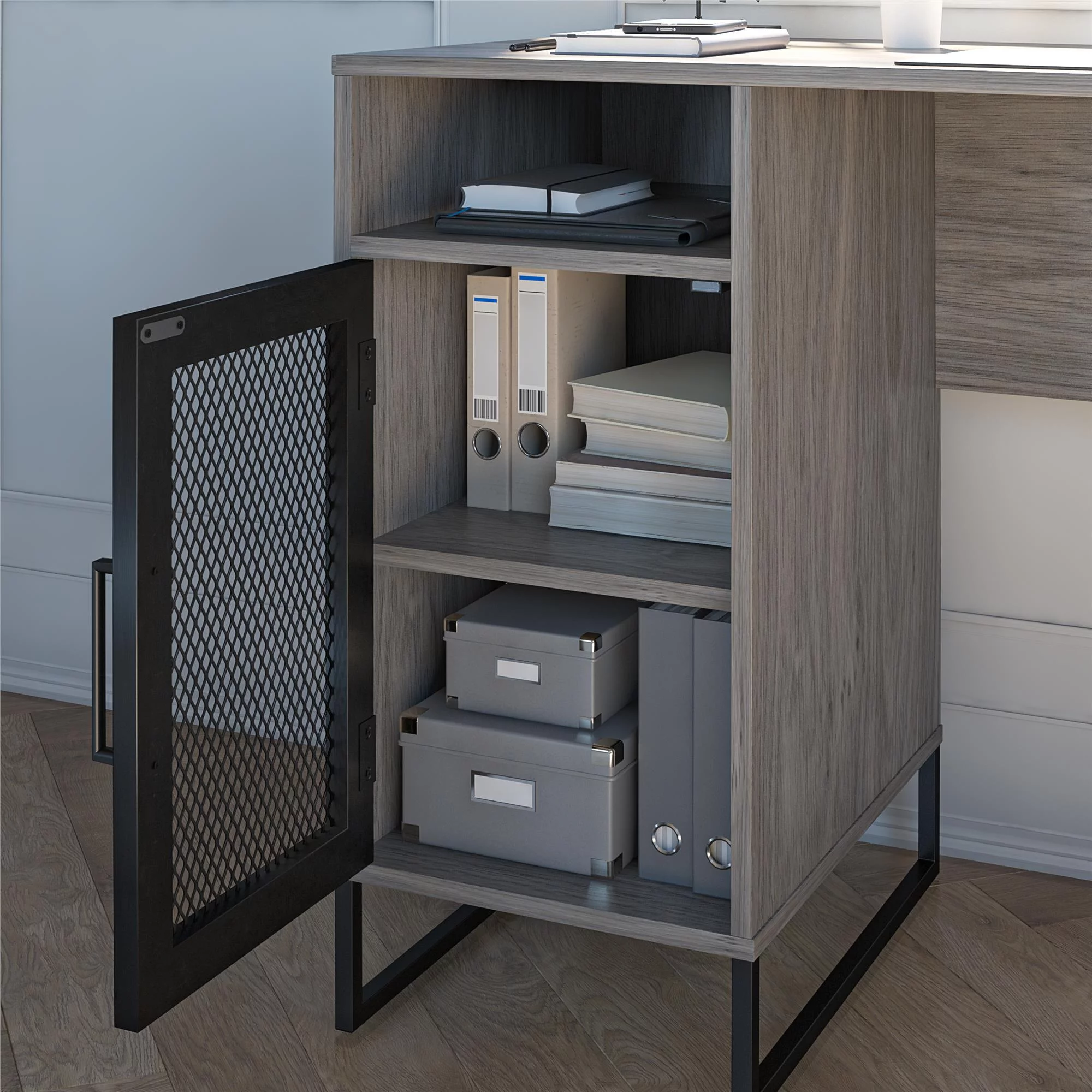 Ameriwood Home Pinola Single Pedestal Computer Desk, Gray Oak