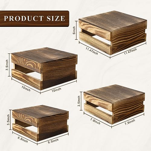 Sieral 4 Pieces Wood Cupcake Display Stand Decorative Dessert Appetizer Cake Stand Risers Wooden Crate Rustic Cake Risers for Storage for Party Christmas Halloween Wedding Decor(Rustic Dark Brown)