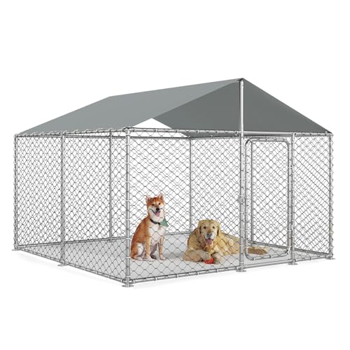 7.8x7.8 FT Heavy Duty Outdoor Dog Kennel Outside with Waterproof UV-Resistant Cover, Security Lock, Steel Fence, Durable Dog Enclosure House for Large Dogs (93x93x63IN)