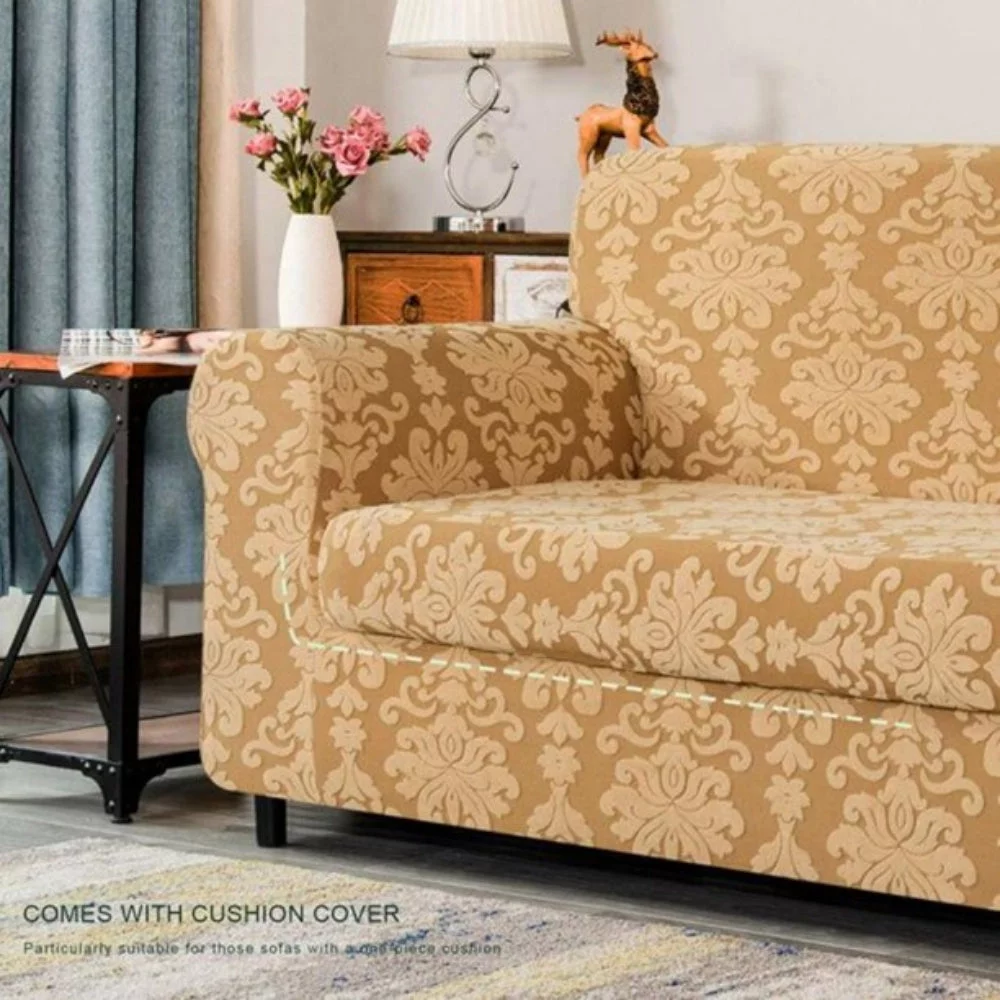 CHUN YI 2-Piece Sofa Cover with Cushion Cover Jacquard Slipcover (Loveseat, Dark Khaki)