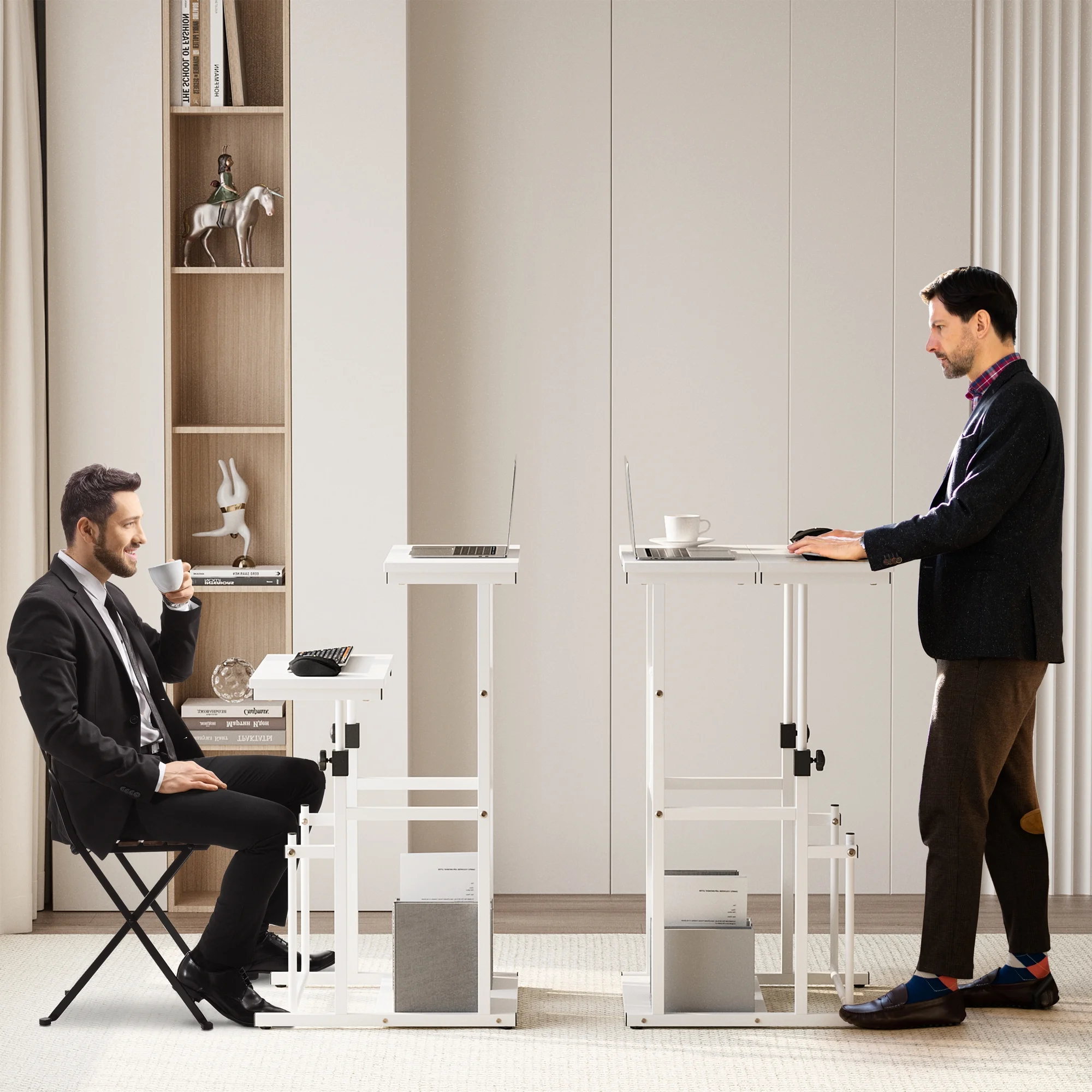 Walsunny Standing Desk Adjustable Height Stand up Desk, Laptop Table with Footrest, Ergonomic Sit-to-Stand Desk White