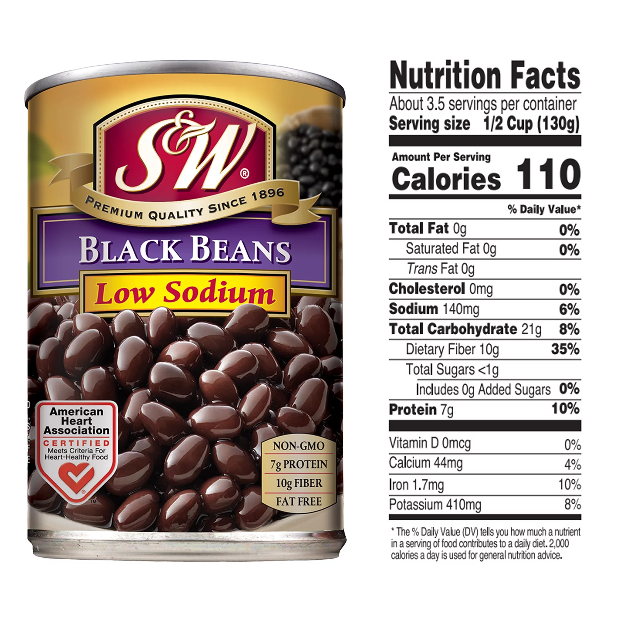 (12 Pack) S&W - Low Sodium Canned Black Beans, 15 Ounce Can