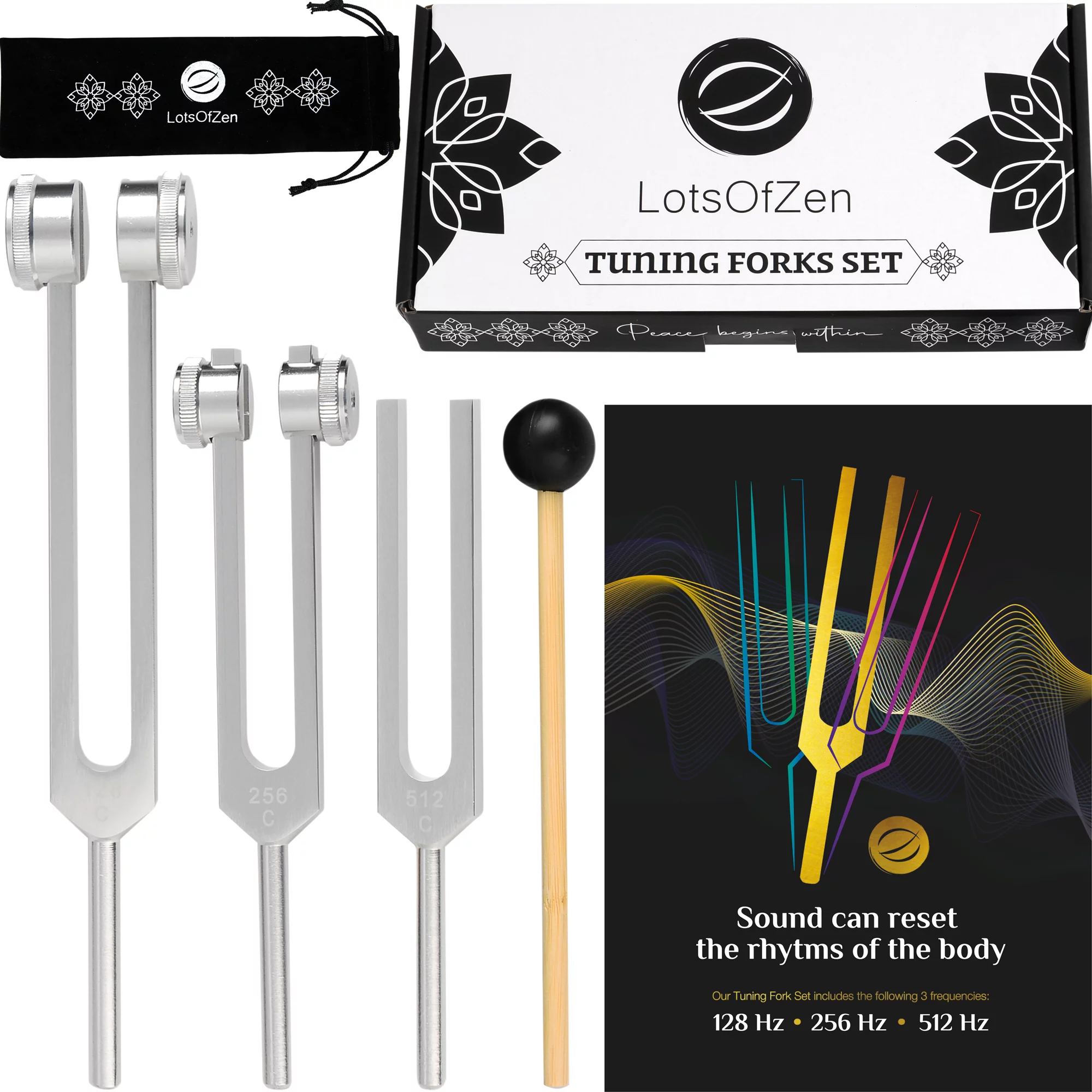 Tuning Forks for Healing (128Hz, 256Hz, 512Hz) — Body Weighted Tuning Forks Medical for Healing Chakra Set — Medical Sound Healing Tools, DNA Repair — Frequency Healing Devices