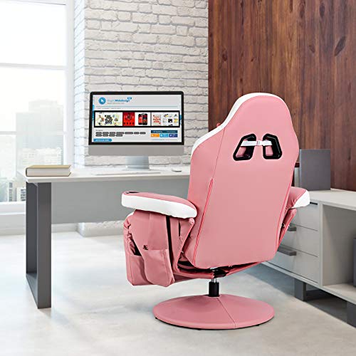 POWERSTONE Gaming Recliner Massage Gaming Chair with Footrest Ergonomic PU Leather Single Sofa with Cup Holder Headrest and Side Pouch, Adjustable Living Room Chair Seating, Black