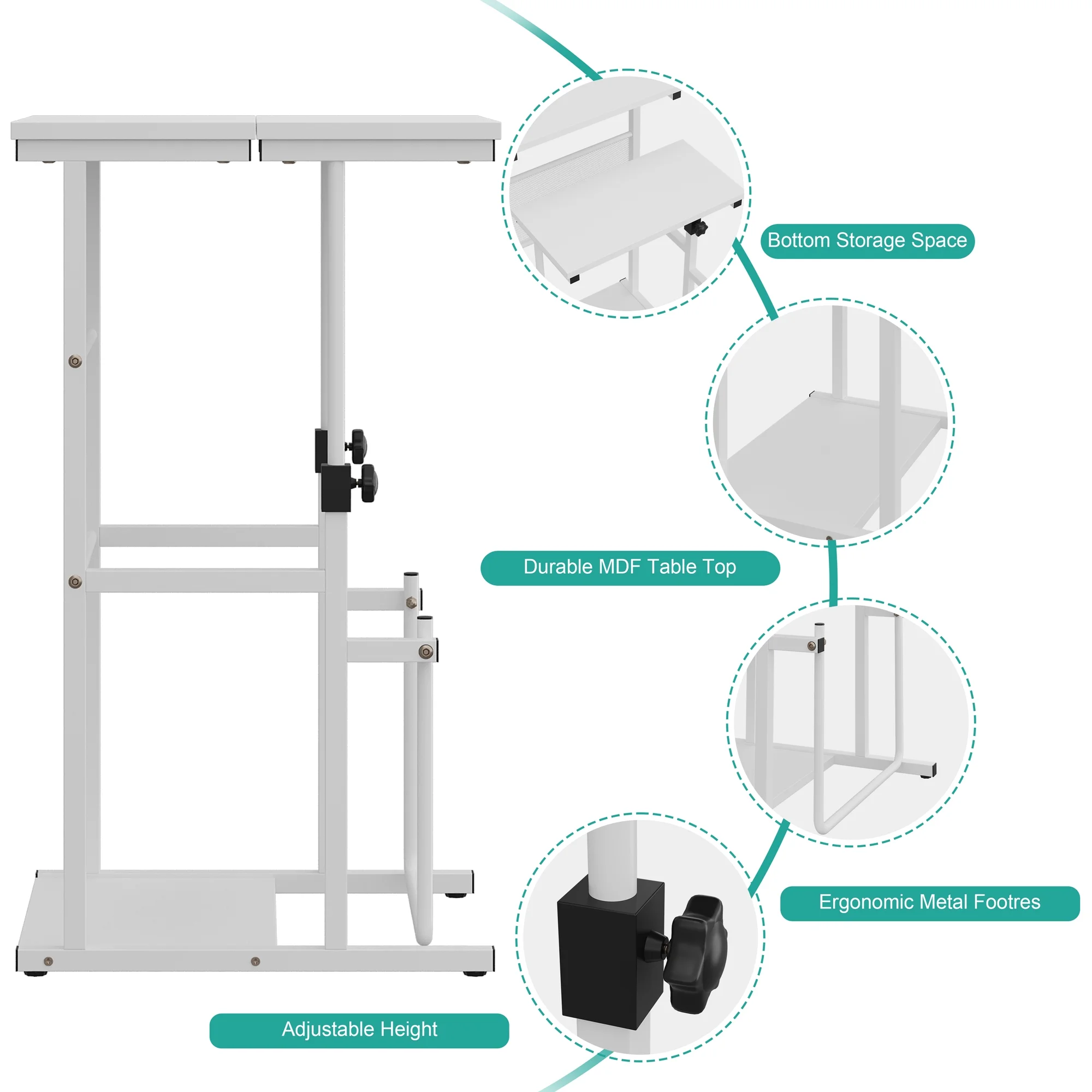 Walsunny Standing Desk Adjustable Height Stand up Desk, Laptop Table with Footrest, Ergonomic Sit-to-Stand Desk White