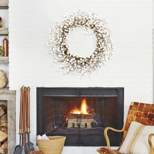 JINGHONG Winter Wreaths for Front Door 20 Inch Artificial Winter Wreath White Berry Wreath for Indoor Outdoor Window Wall Christmas and Winter Celebration