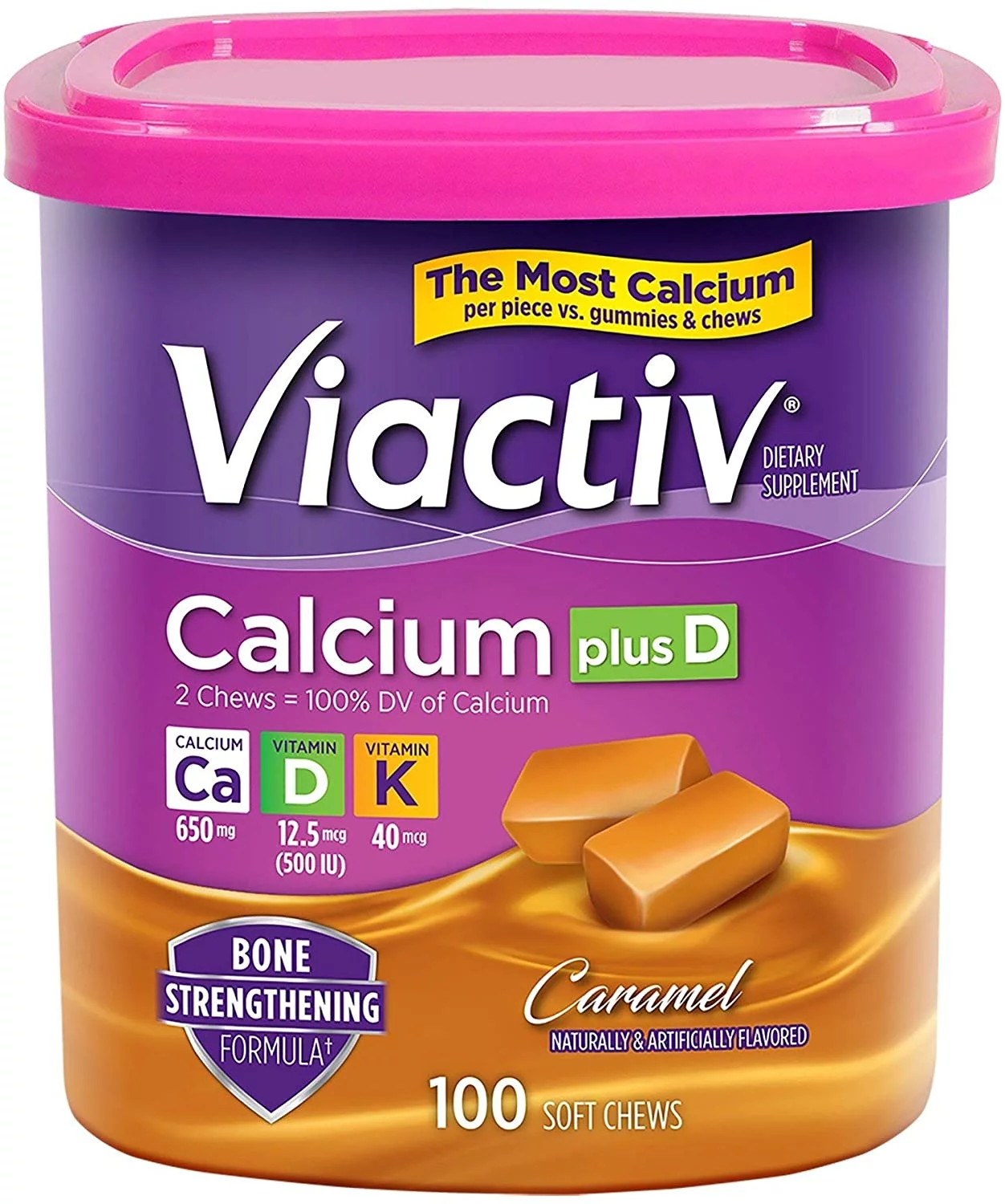 Viactiv Calcium Plus D, Caramel Soft Chews - 100 Ea, 3 Pack