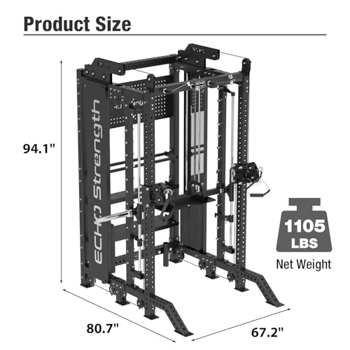 Commercial Functional Trainer Cable Machine with Dual Weight Stacks, Power Cage Squat Rack, Dual Cable Crossover Machine with Pulley System