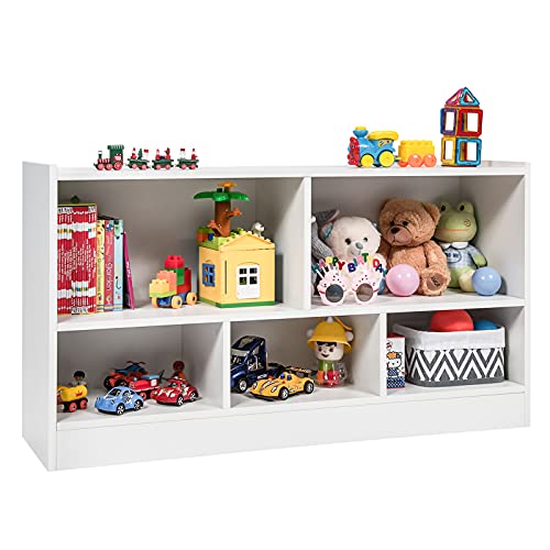 Costzon Toy Storage Organizer for Kids, 5-Section School Classroom Storage for Organizing Books Toys, Wooden Kids Bookshelf Daycare Furniture for Preschool, Playroom, Nursery, Kindergarten (Burlywood)