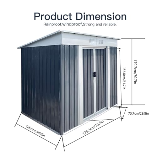 Aidek Outdoor Storage Shed, 5x3 FT Metal Garden Shed with Lockable Sliding Door & Vents, Tool House Waterproof Outside Storage Sheds for Garden Backyard Patio Lawn, Grey