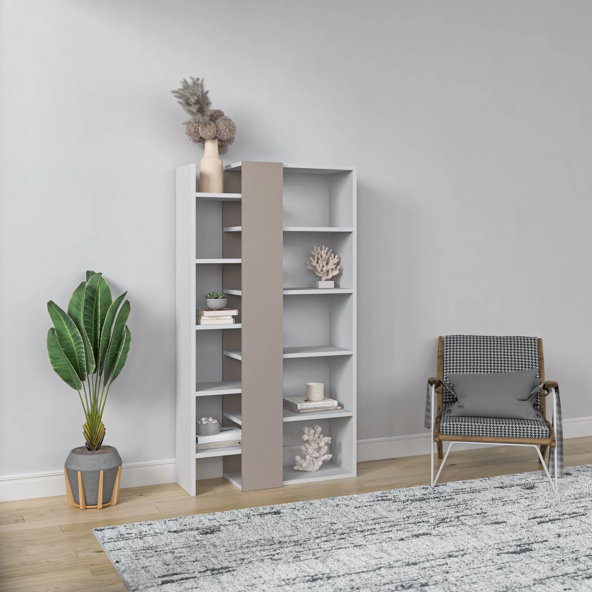 Ada Home Decor Furniture Multiple Tier Open Shelf White Light Mocha Boise Modern Bookcase