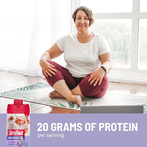 SlimFast Protein Shake, Chocolate- 20g Protein, Meal Replacement Shake Ready to Drink, High Protein with Low Carb and Low Sugar, 24 Vitamins and Minerals, 12 Count (Pack of 1) (Packaging May Vary)