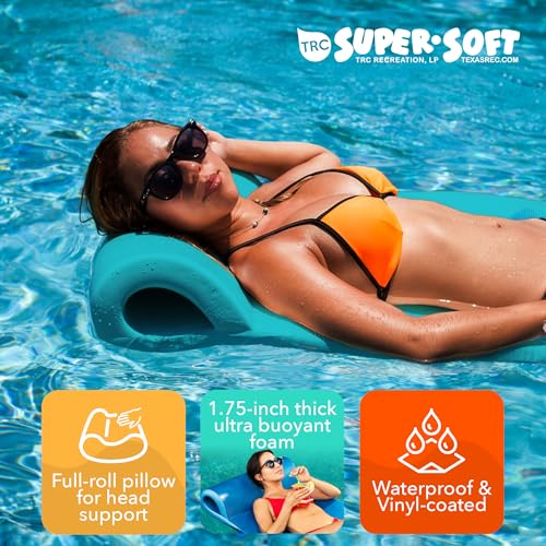 TRC Recreation Sunsation Vinyl Coated Foam Swimming Pool Float Mat Adult Lounger with Built-in Roll Pillow