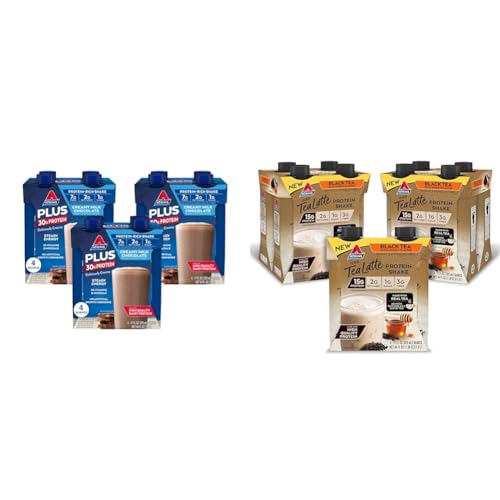 Atkins Creamy Milk Chocolate PLUS Protein Shake, 30g Protein, 7g Fiber, 2g Net Carb, 1g Sugar, Keto Friendly, Low Carb, High Protein Drink, 12 Count