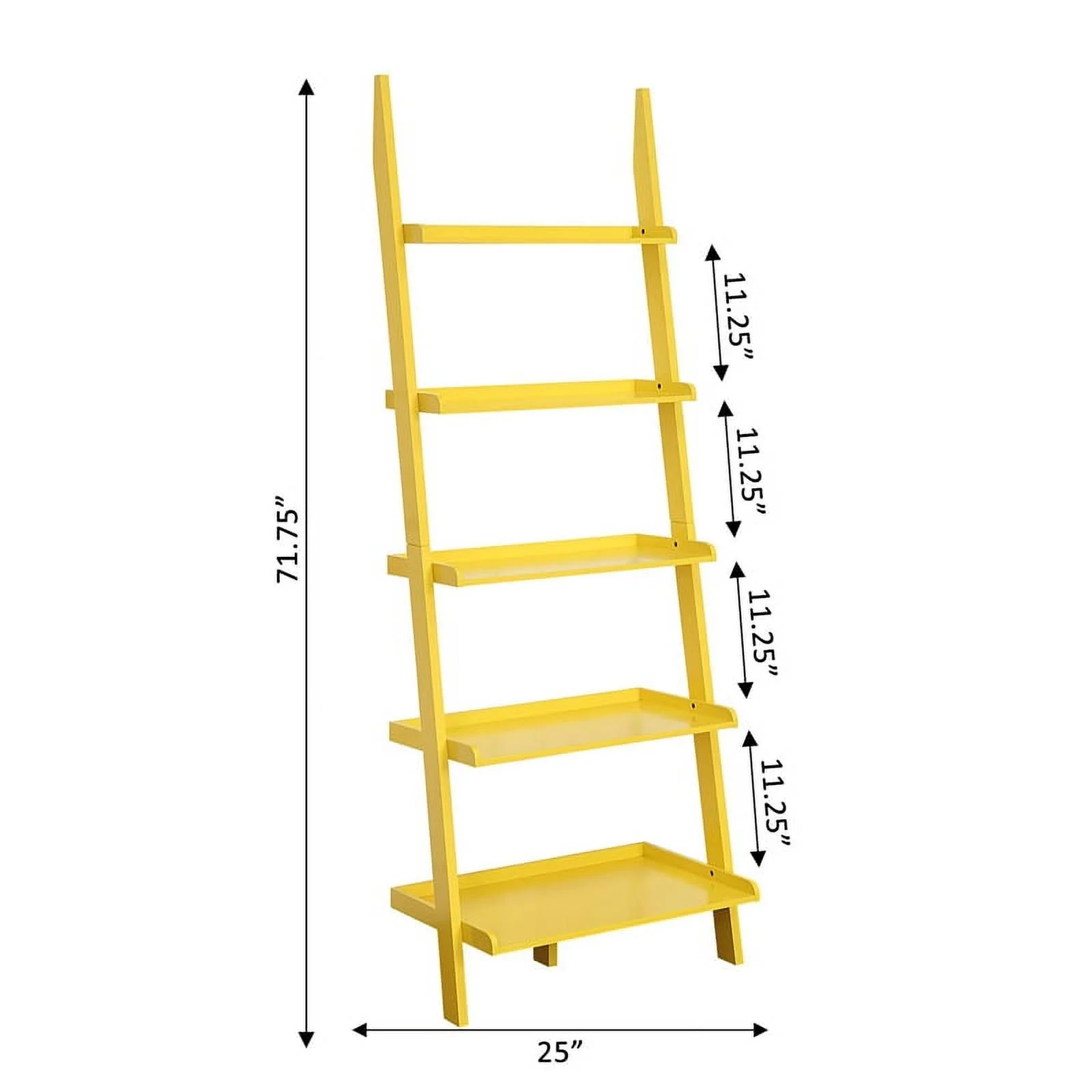 Pemberly Row Bookshelf Ladder with Five Tiers in Bright Yellow Wood Finish