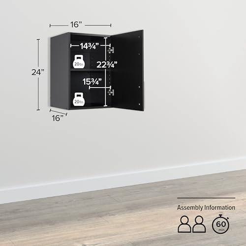 Prepac Elite 16 inch Stackable Wall Cabinet, Black