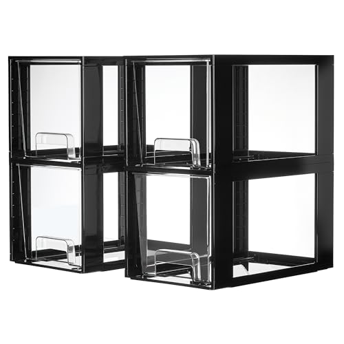 Vtopmart 4 Pack Large Stackable Storage Drawers,Easily Assemble Acrylic Bathroom Closet Undersink Organizers and Storage,Plastic Bins for Kitchen Cabinets,Pantry,Makeup,Medicine Organization
