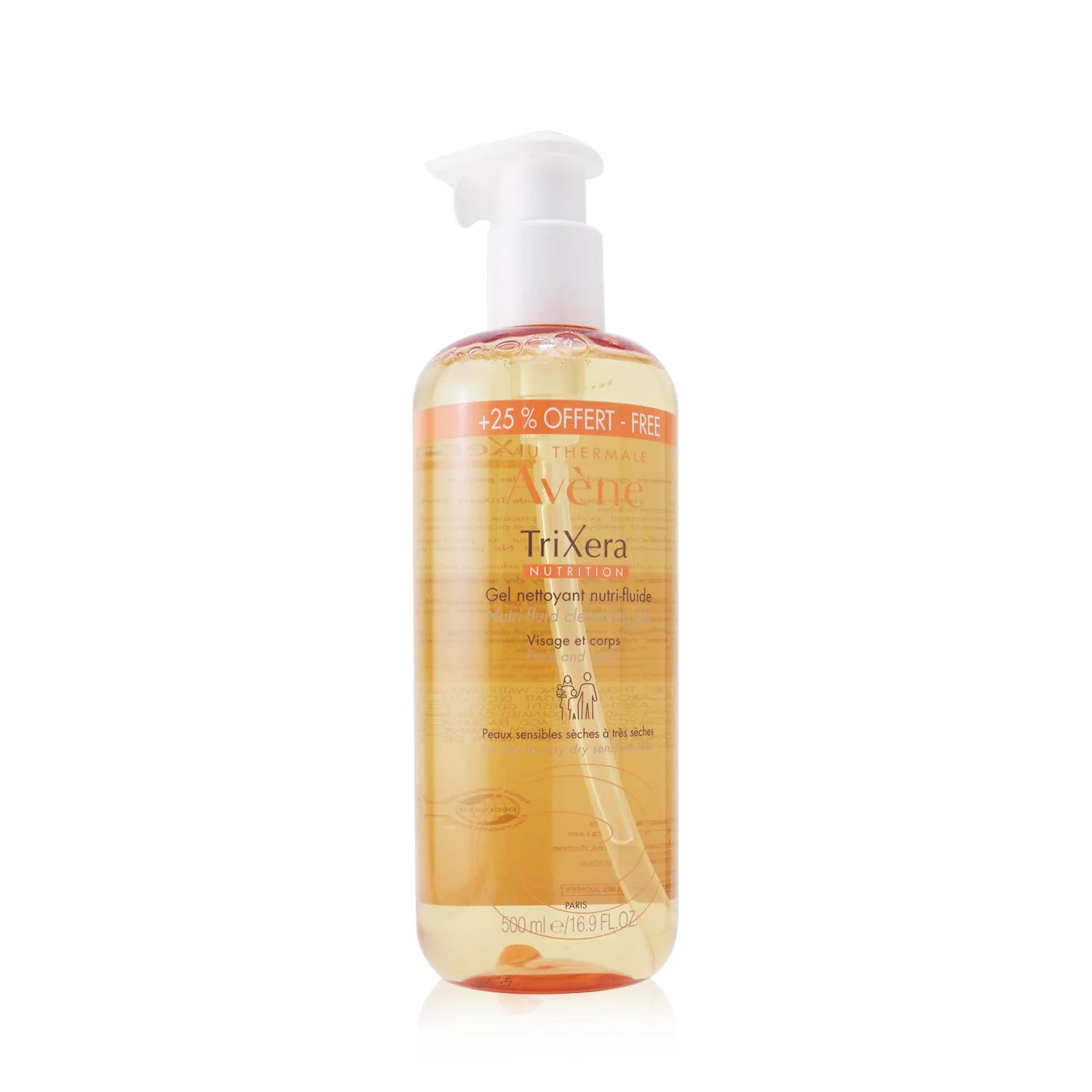 Avene TriXera Nutrition Nutri-Fluid Face & Body Cleansing Gel - For Dry to Very Dry Sensitive Skin (Limited Edition)  500ml/16.9oz