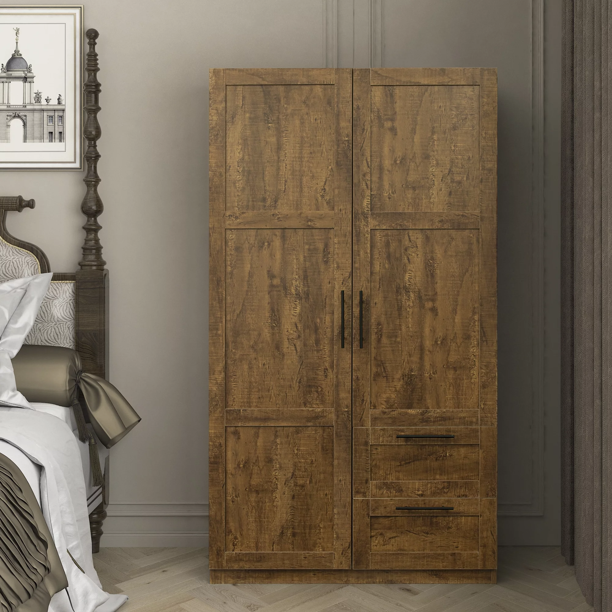 Freestanding Large Storage Cabinet, High Wardrobe and Kitchen Sideboard, Oak