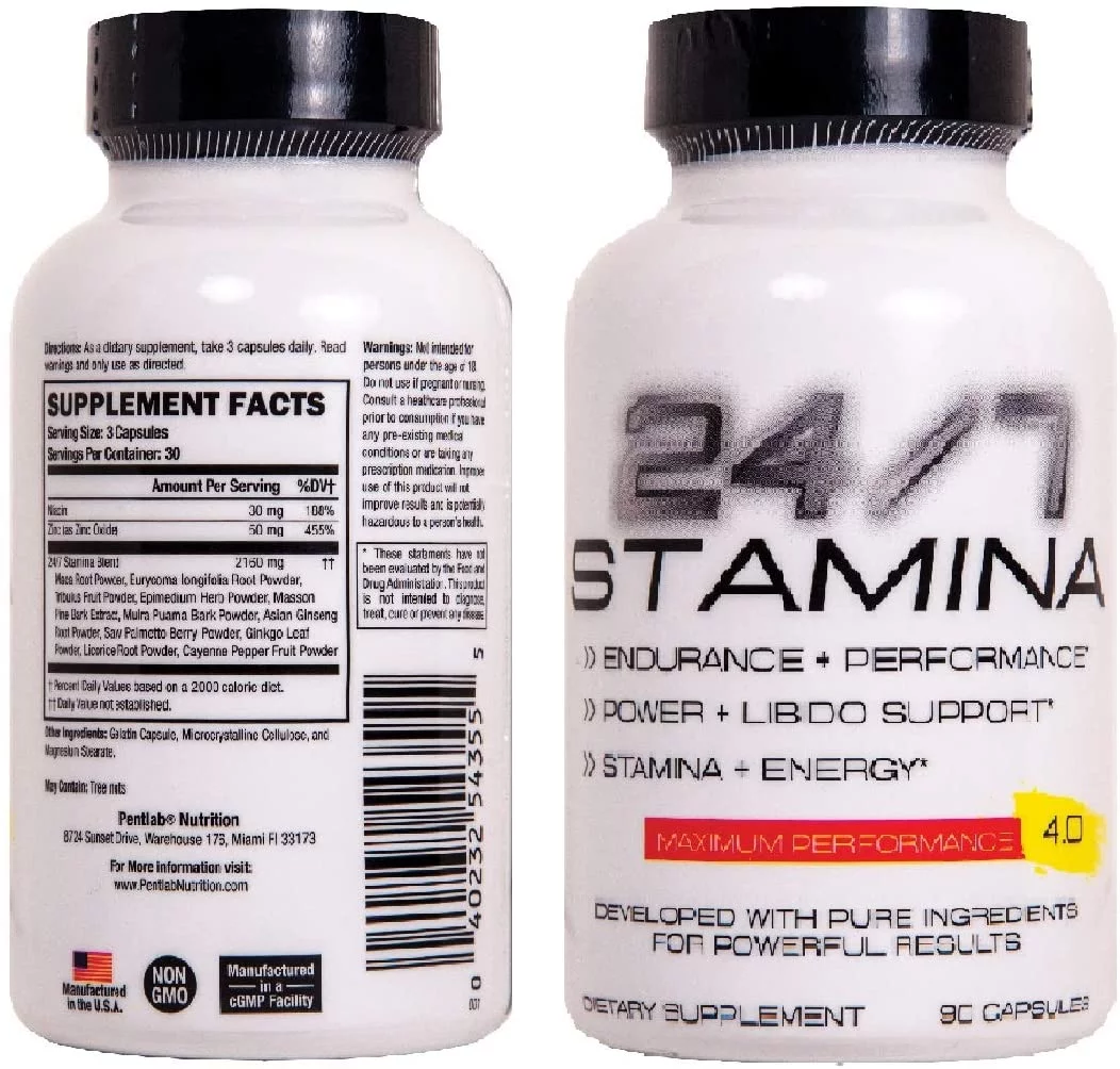 24/7 Stamina - All-natural Energy Supplement- Endurance Booster - Energy Booster 90 count Pentlab Made in USA
