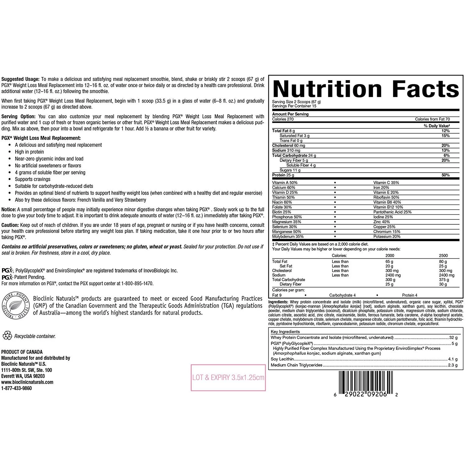 PGX Weight Loss Meal Replace. Choc 1 kg