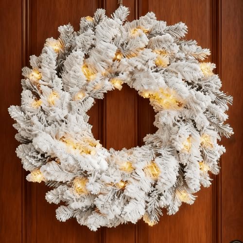 24 Inch Green Christmas Wreath, Artificial Christmas Wreaths for Front Door, Porch, Entryway, Outdoor, Holiday Decorations, with Large Bell, Bow, Golden Ball, Pine Cones, Water Grass