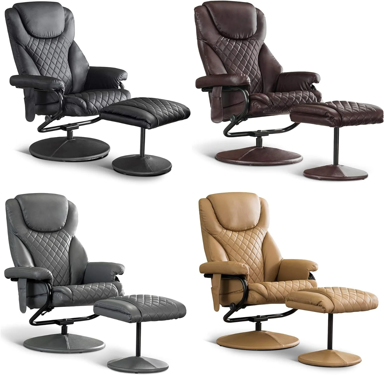 Recliner With Ottoman, Reclining Chair With Massage, 360 Swivel Living Room Chair Faux Leather, 4901 (Grey)