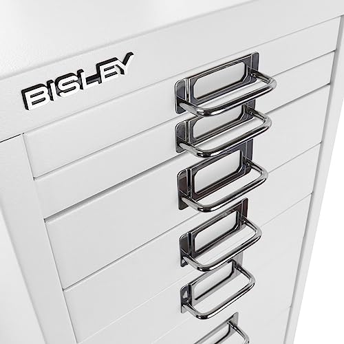 Bisley 10-Drawer Steel MultiDrawer Cabinet - Black, Chrome Pull Handles with Label Holders, Powder-Coated Steel, Removable Drawers, Fits Under Most Desks, Labels Included