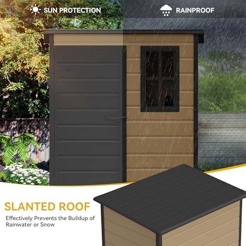 DWVO 5x3ft Resin Outdoor Storage Shed with Floor, Waterproof Lockable Storage Shed with Window, Plastic Outside Tool Storage for Garden, Backyard, Patio, Lawn, Gray