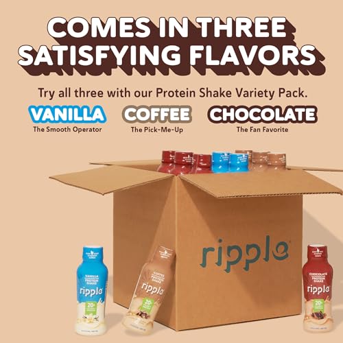 Ripple Vegan Protein Shake | Chocolate | 20g Nutritious Plant Based Pea Protein | Shelf Stable | No GMOs, Soy, Nut, Gluten, Lactose | 12 Oz, 12 Pack