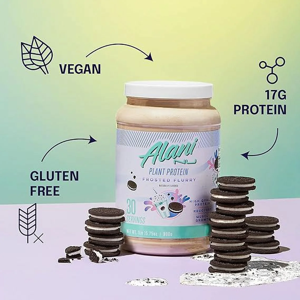 Alani Nu Plant-Based Protein Powder Frosted Flurry | 17g Vegan Protein | Meal Replacement Powder | No Sugar Added | Low Fat, Low Carb, Dairy Free, Pea Protein Isolate Blend | 30 Servings