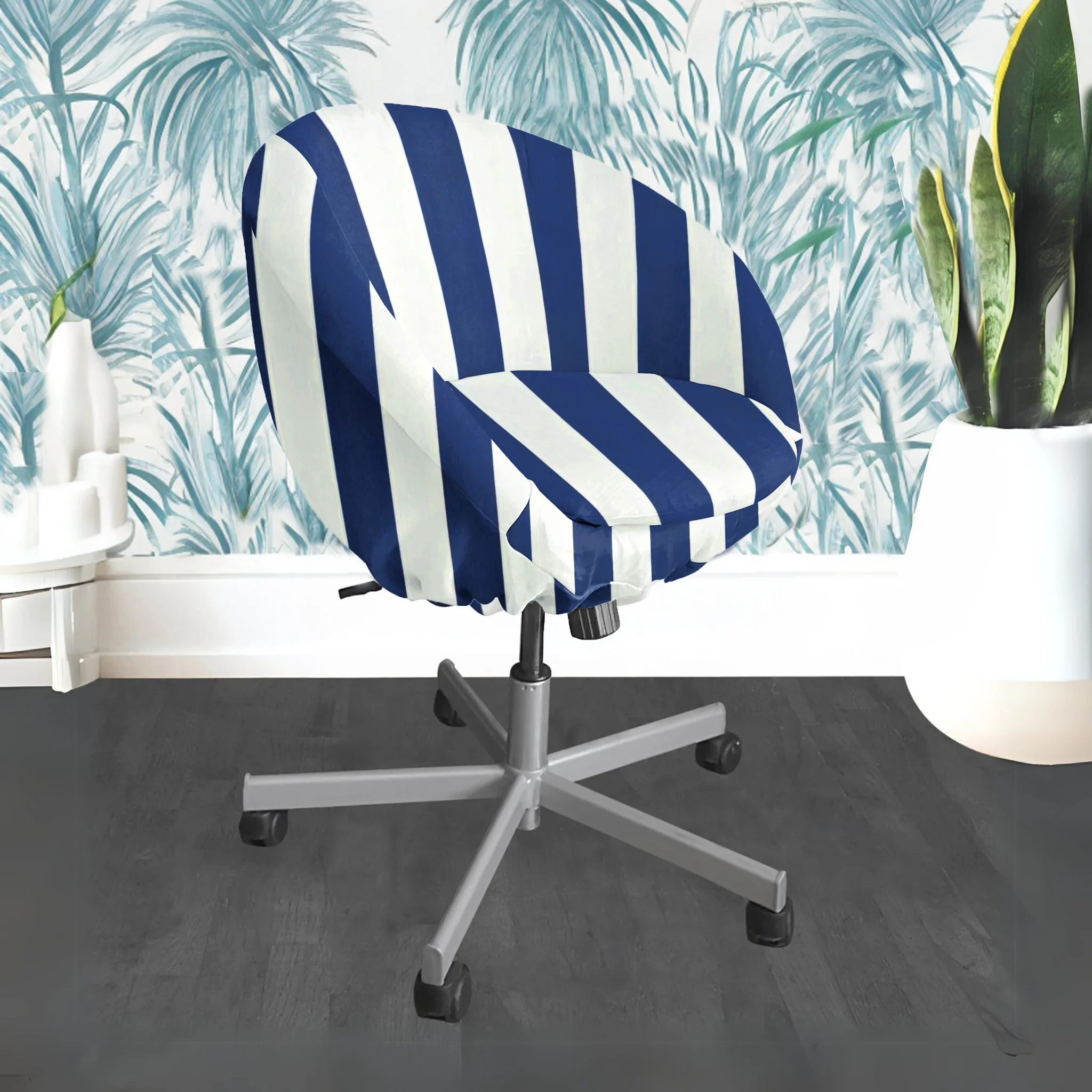 Navy Blue Stripe Chair Slip Cover, Compatible with IKEA SKRUVSTA