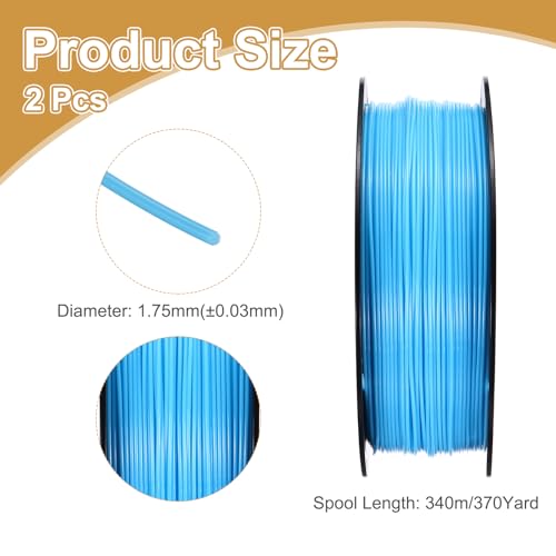 MECCANIXITY PETG 3D Printer Filament, 1.75mm 1KG High Precision Moistureproof Superior Toughness Glossy Filament Sky Blue for Printers 2 Pcs