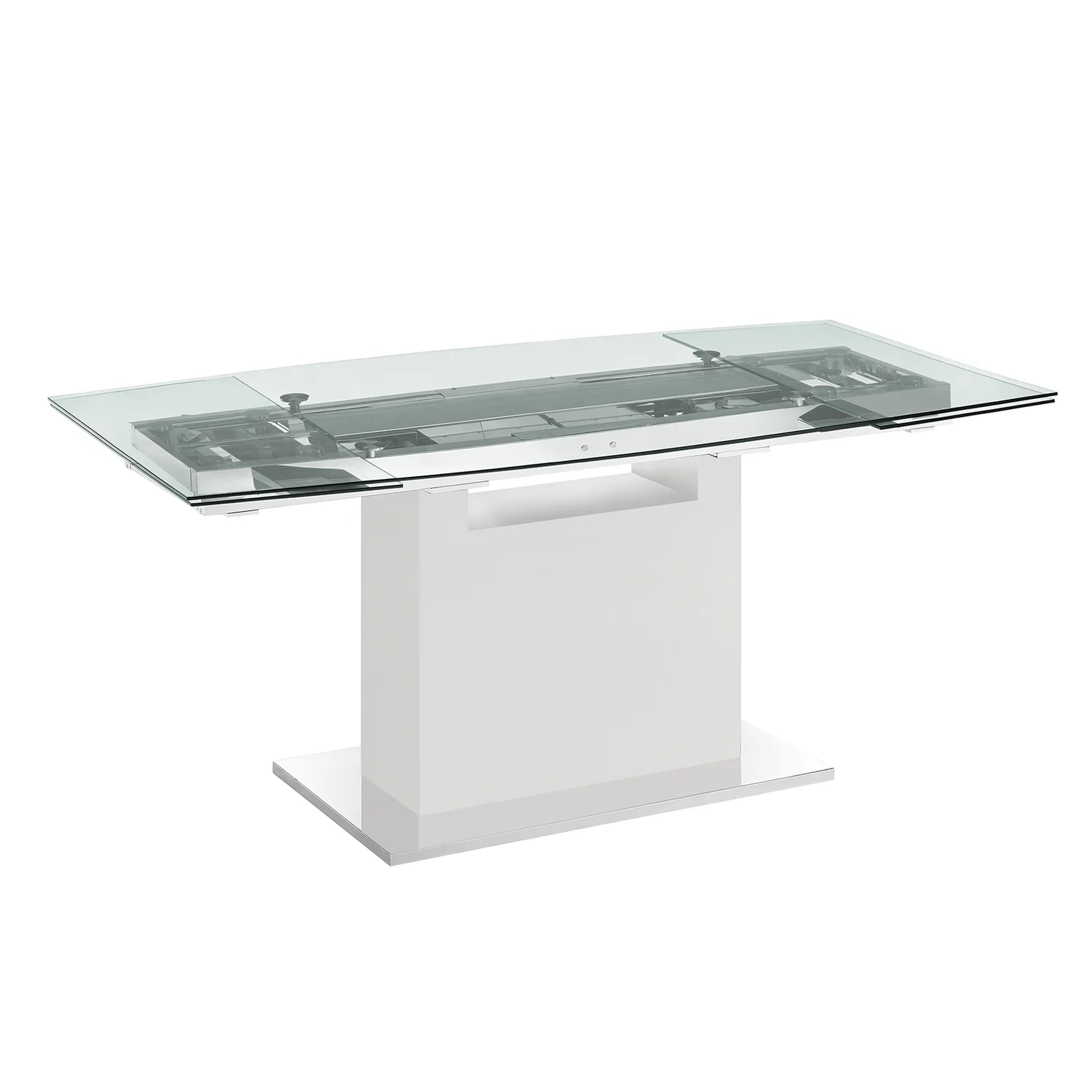 Talenti Casa OLIVIA dining table in clear glass with high gloss white lacquer base.