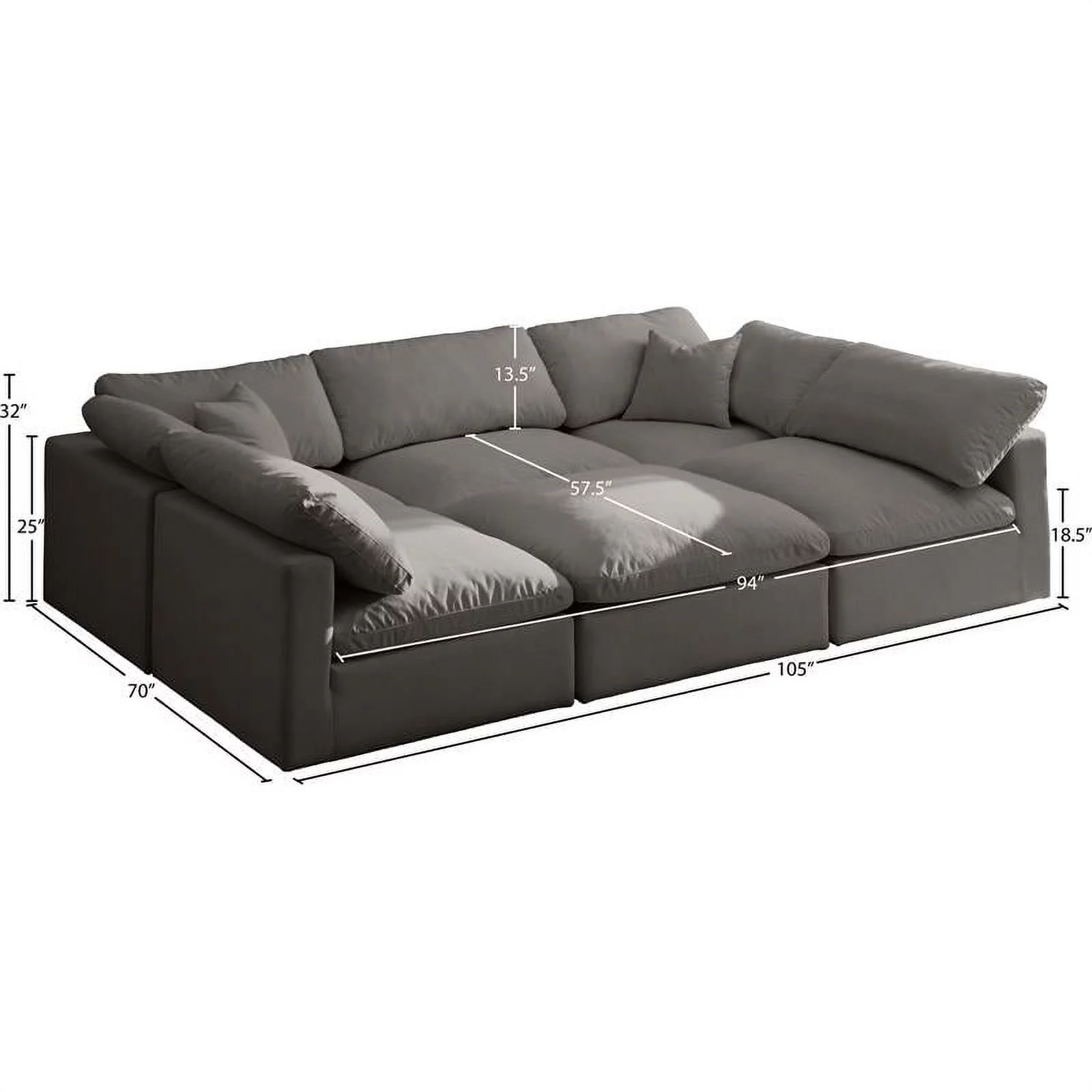 Meridian Furniture Plush Standard Gray Velvet Modular Sectional