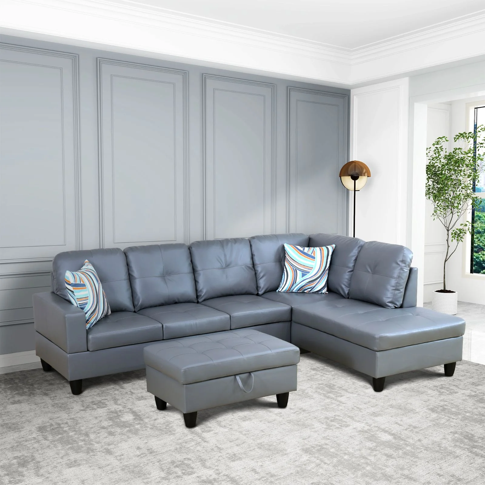 PonLiving Sectional Sofa Couch, L-Shaped 3-Piece Couch Living Room Sofa Set for Small Space, Apartment, Loft, Office, Right Hand Facing, Dark Grey