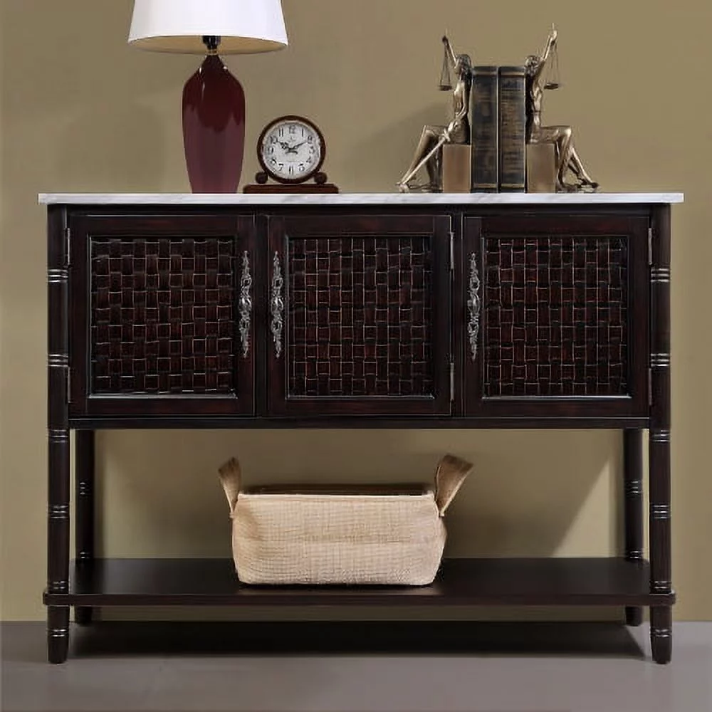 Entryway Table with artificial stone look tabletop , 47'' Farmhouse & Modern Console Table with Storage, Rustic Sofa Table with Open Shelf for Entry Way, Hallway, Living Room, Espresso Color