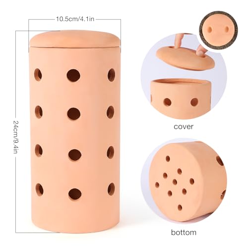 Underground Worm Farm Clay 10Inch Garden Composting bin Ceramics Outdoor Gardening from Kitchen Food Waste with Holes Systems Sustainable Worm Composter for Raised Garden Beds at Home