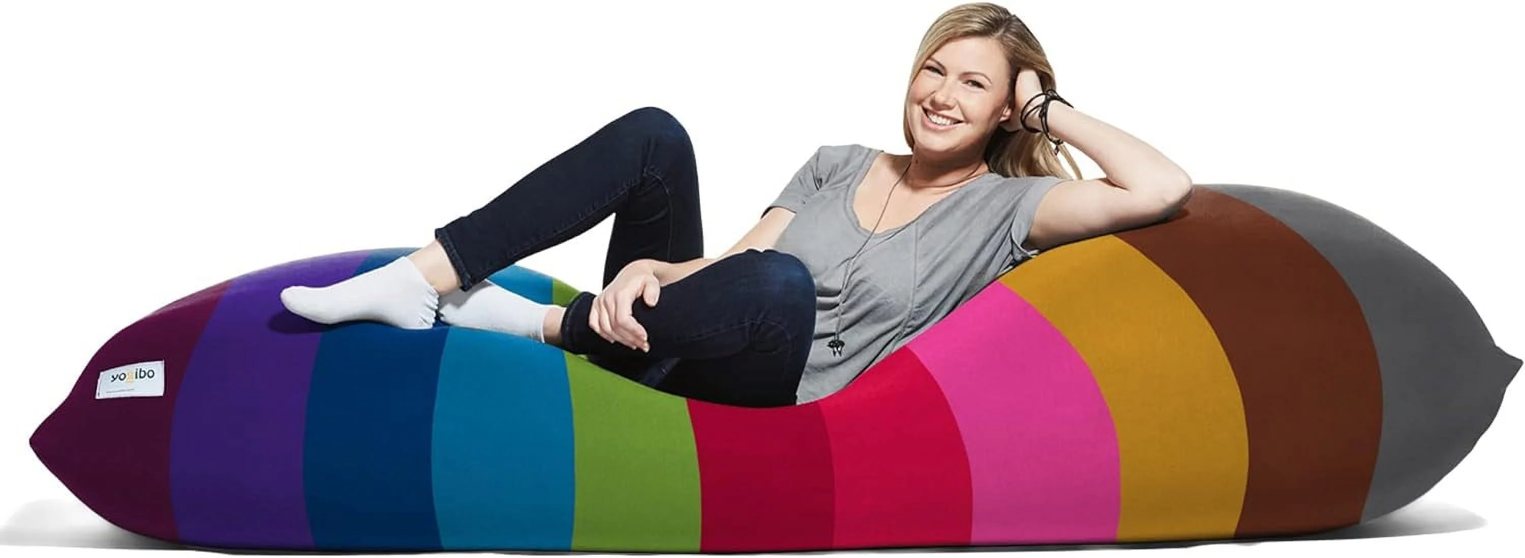 Max 6 Foot Big Giant Large Adult Bean Bag Chair, Huge Jumbo Oversized Massive Beanbag Bed Couch Sofa Sack, Comfy Plush Soft Sensory, Washable Cover, Rainbow Bright