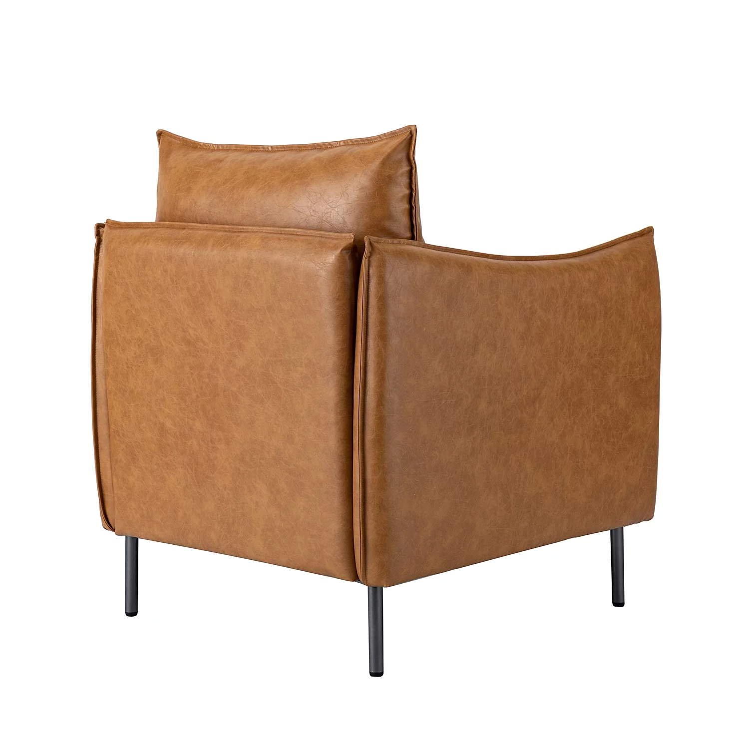 Vegan Leather Upholstered Accent Chair Lounge Armchair Sofa Moveable Cushion Metal Legs Reception Bedroom Camel