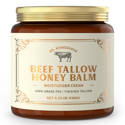100% Grass-Fed Whipped Beef Tallow and Honey Balm for Skin, Moisturizer for Face & Body with Organic Beeswax & Organic Honey Balm, All Natural Formula, 4.23OZ (120G)