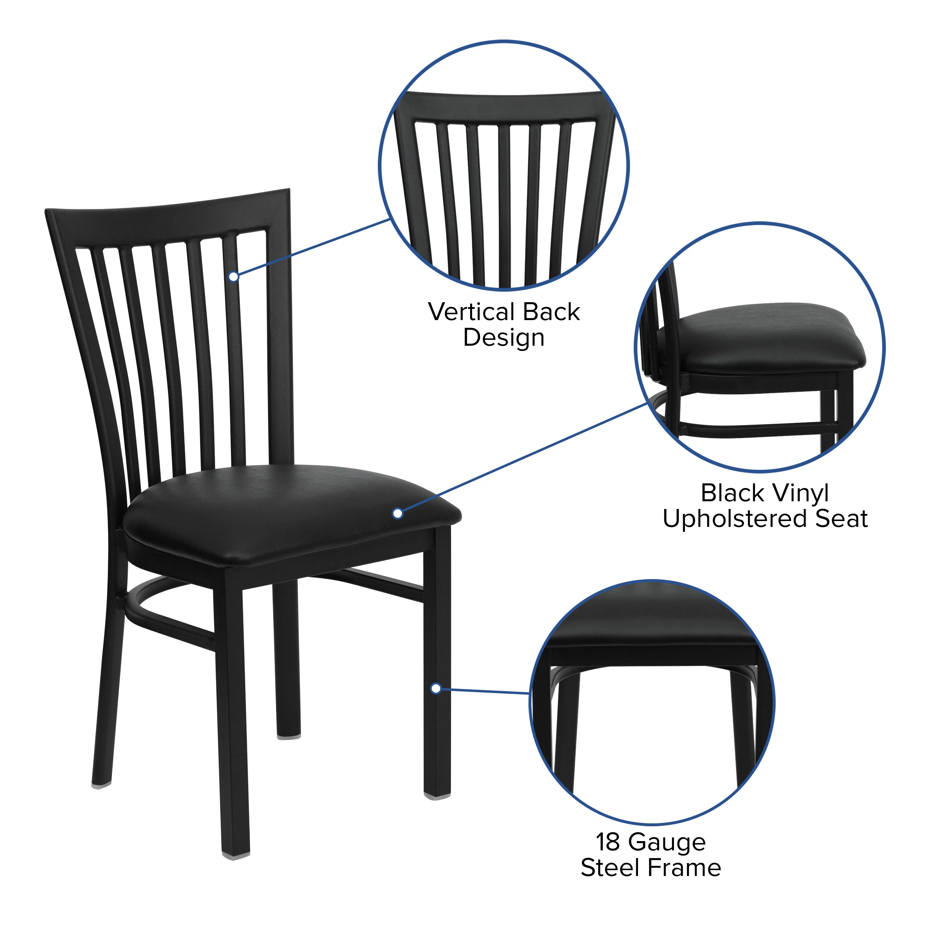 Flash Furniture HERCULES Series Black School House Back Metal Restaurant Chair - Black Vinyl Seat