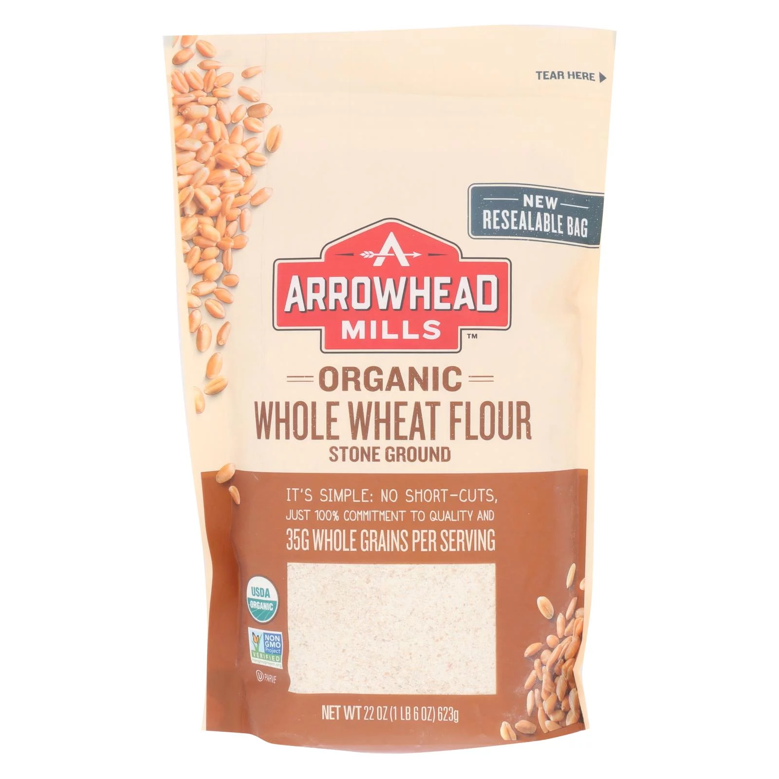 Arrowhead Mills - Organic Whole Wheat Flour - Stone Ground - 22 oz - Pack of 3